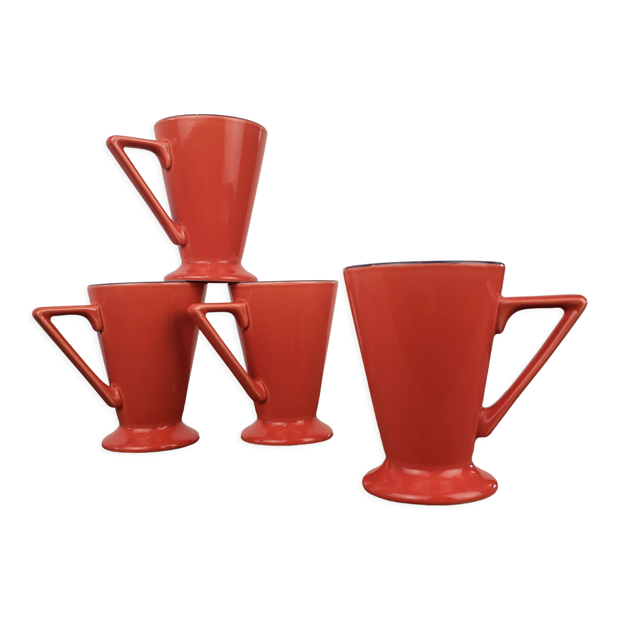 4 red ceramic mugs, Churchill England