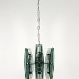 Glass and chrome suspension light in Fontana Arte style by Veca Murano, Italy.