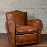 French leather club chair chapeau de gendarme in caramel c 1950