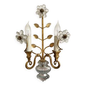 Murano glass flower and foliage wall light Baguès