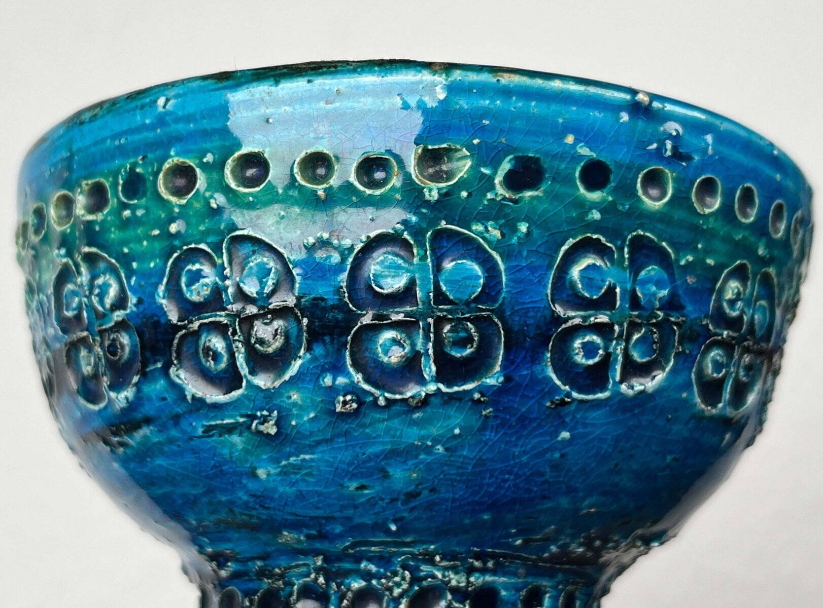 Bougeoir en céramique bleu Rimini moderne du milieu du siècle par Aldo Londi pour Bitossi, Italie, années 1960