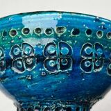 Bougeoir en céramique bleu Rimini moderne du milieu du siècle par Aldo Londi pour Bitossi, Italie, années 1960