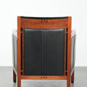 Black leather and wooden Art Deco design armchair