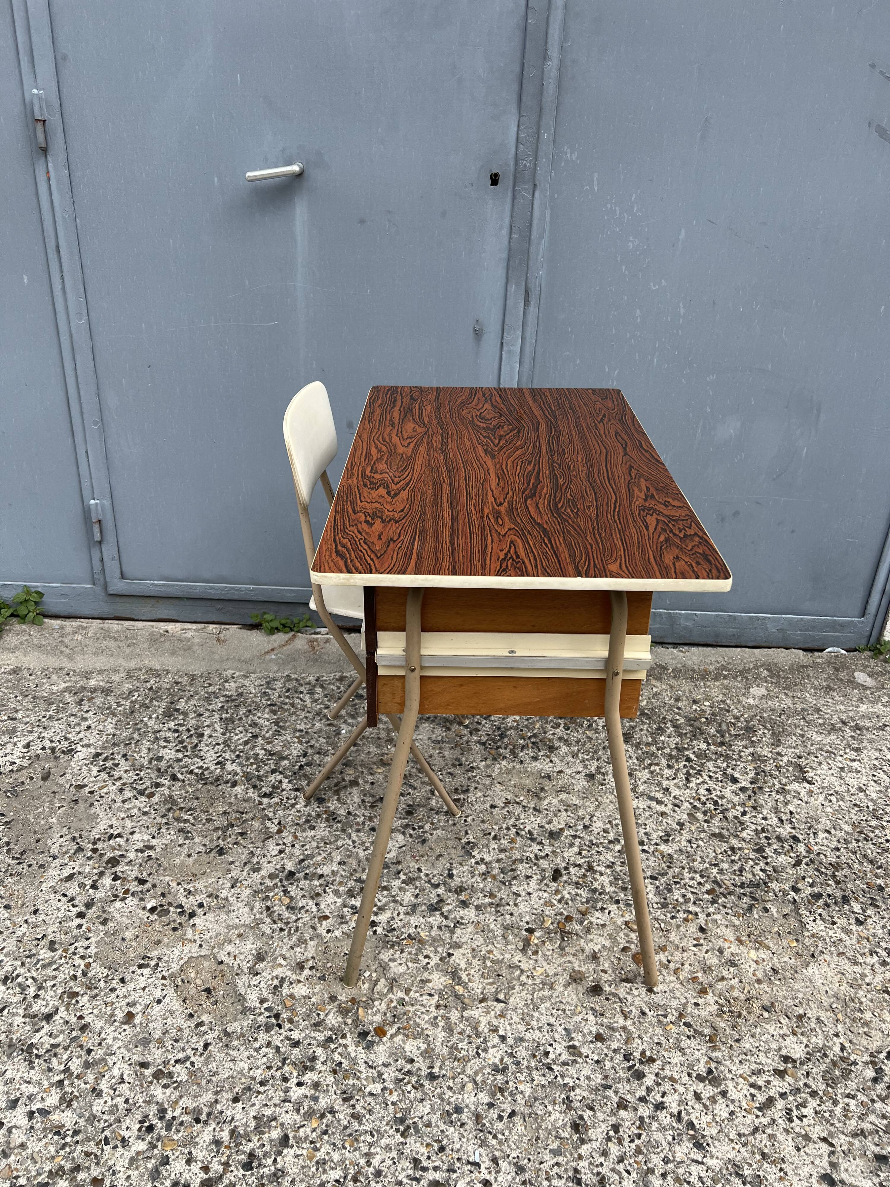 Small vintage desk with formica drawers and 70s chair