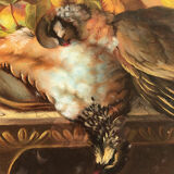 Pair of oval-shaped pastels, still lifes with game, XIXth