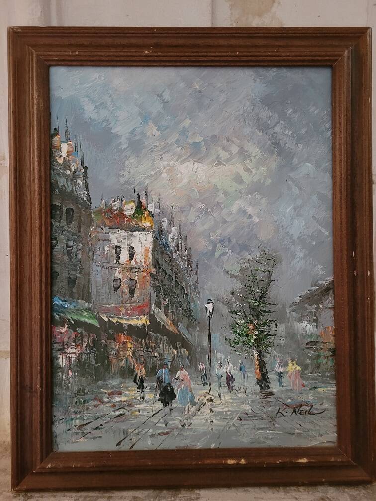 HST “Busy street in winter” by K. NEIL (20th century)
