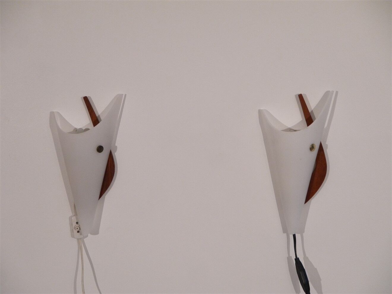 Pair of scandinavian vintage wall lamps in teak and acrylic 1970