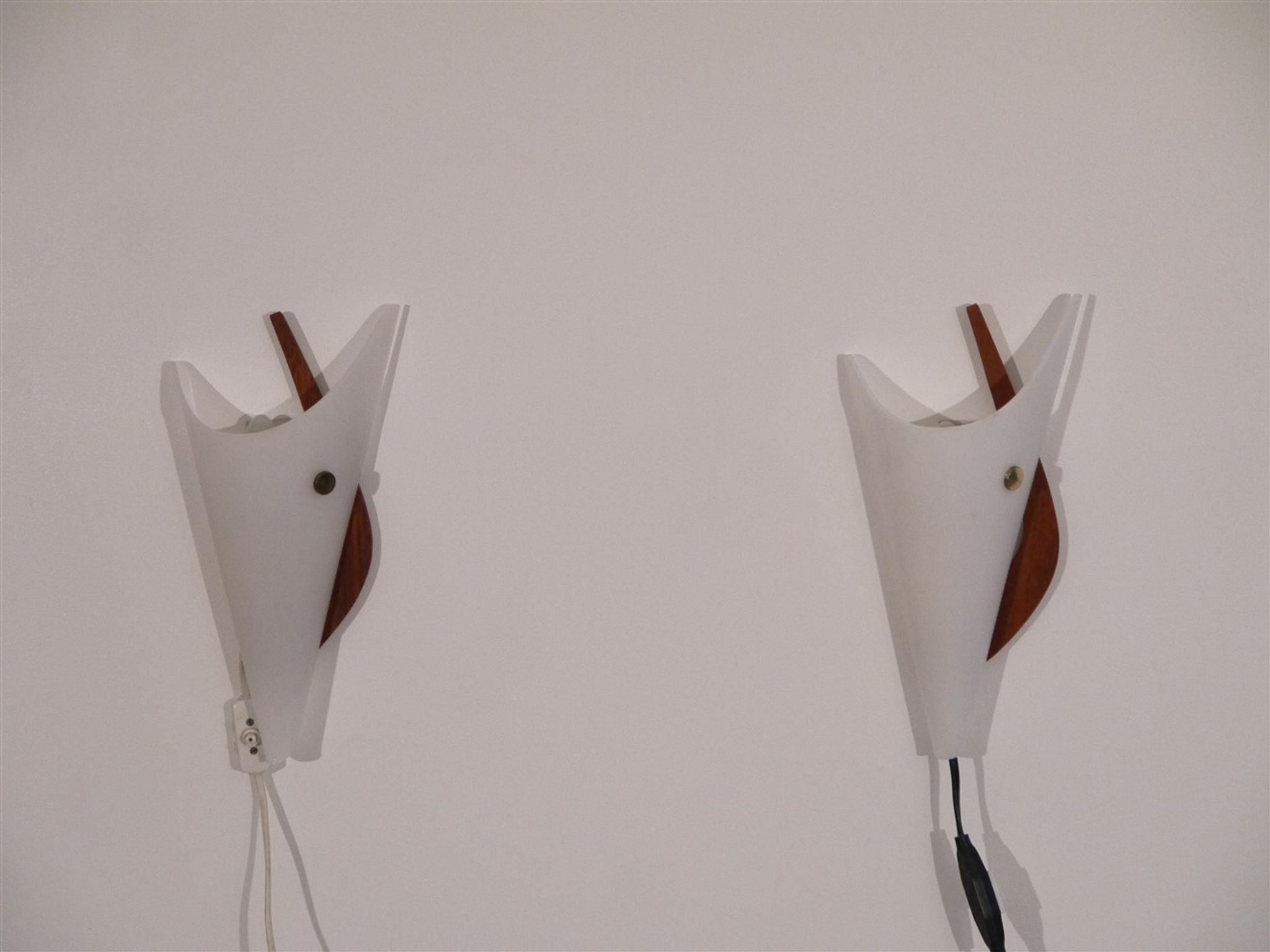 Pair of scandinavian vintage wall lamps in teak and acrylic 1970