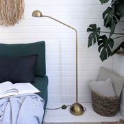 Lampadaire vintage Hustadt à 2 têtes flexibles, laiton mat