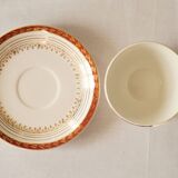 Set of 4 white, red and gold porcelain teacups, Ceranord