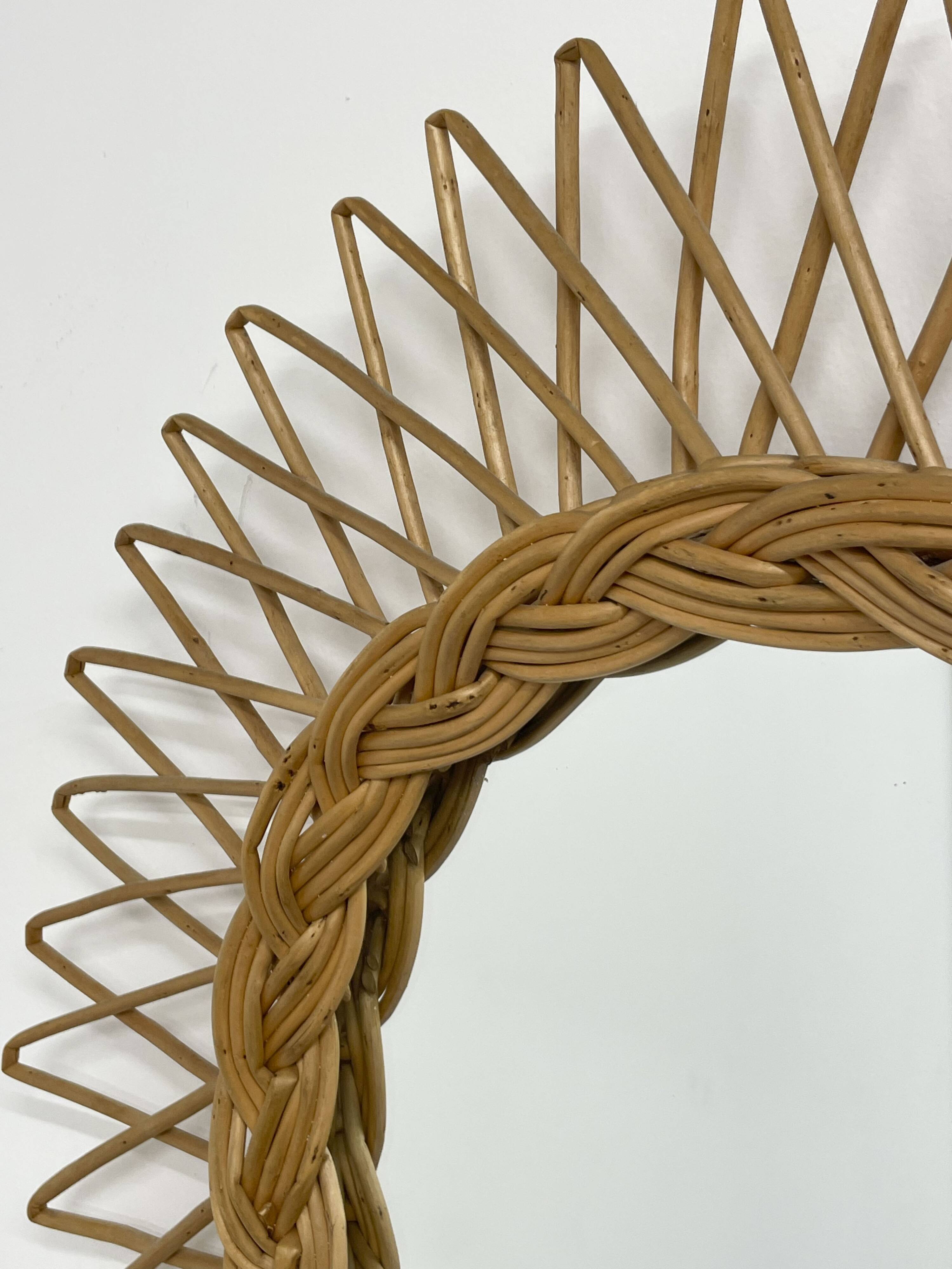 Woven wicker sun mirror