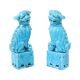 Pair of Blue Glazed Foo Dog Temple Lion Figurines 16cm