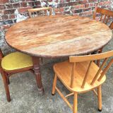 Table ronde ancienne de ferme, meuble vintage modulable