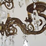 Magnificent French Antique Bronze Glass & Crystal 6 Light Cage Chandelier 4662
