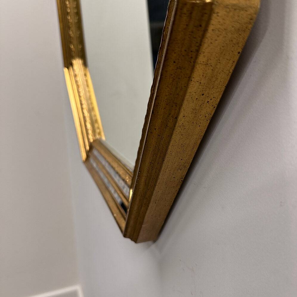 Pair gilt octagonal mirrors by Deknudt, vintage églomisé, Belgian 1970s, gold