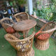Very beautiful vintage rattan set: 4 armchairs and a table (75/57cm).