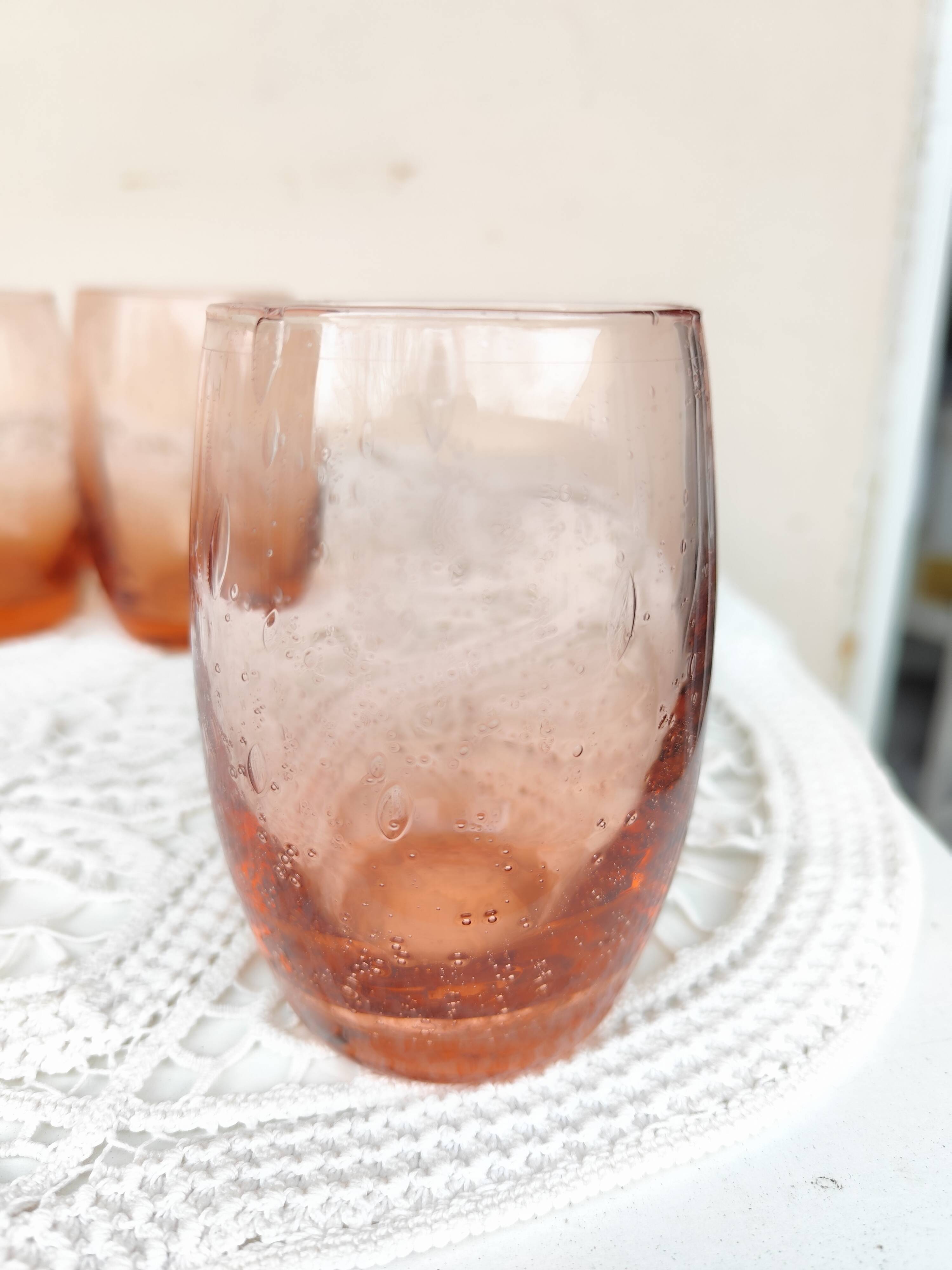 Handmade pink soufflé glasses