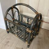 Indonesian style bamboo and rattan magazine rack - 1960s - green stained