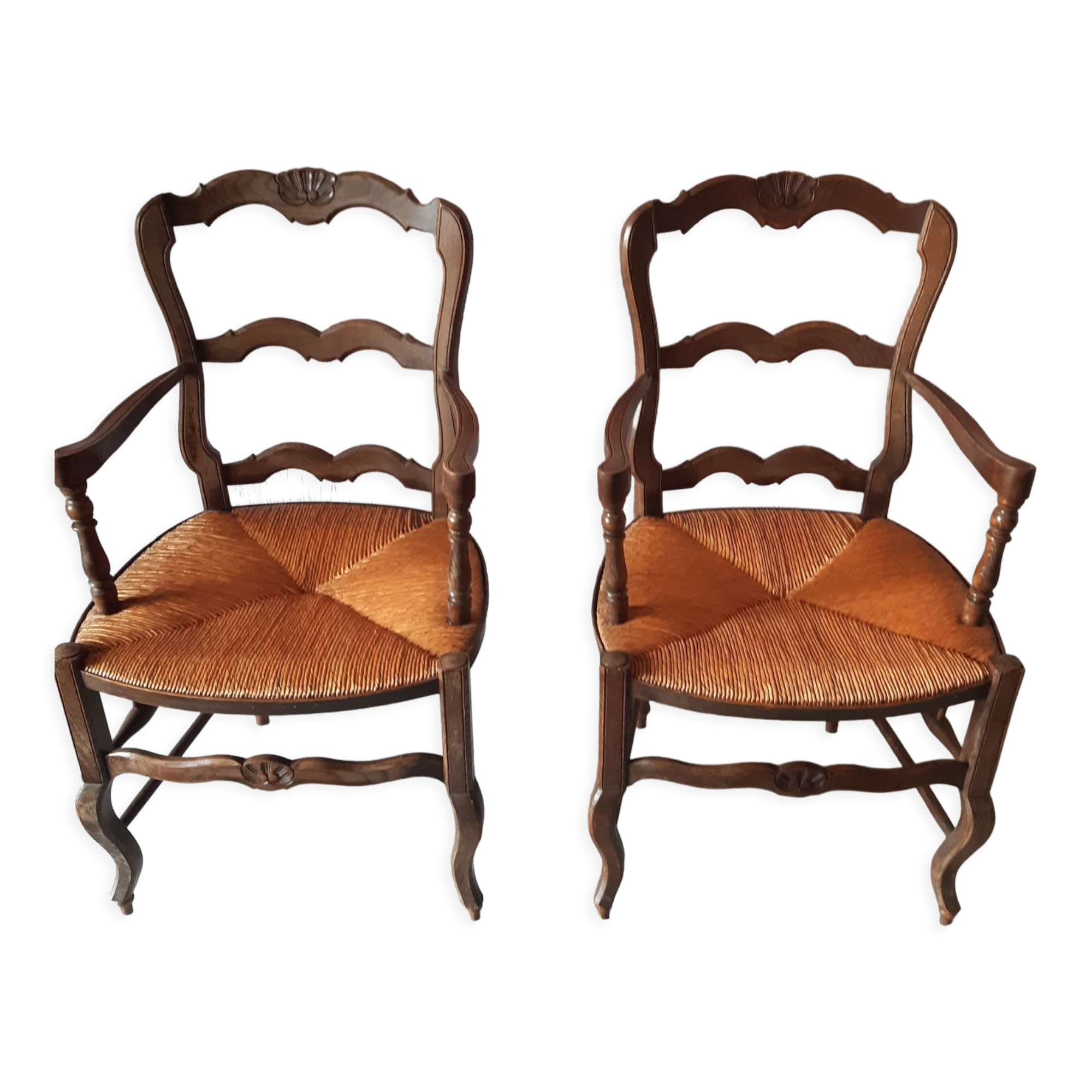 Set of 2 armchairs provencal style wood and straw