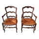 Set of 2 armchairs provencal style wood and straw