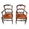 Lot de 2 fauteuils style provençal bois et paille