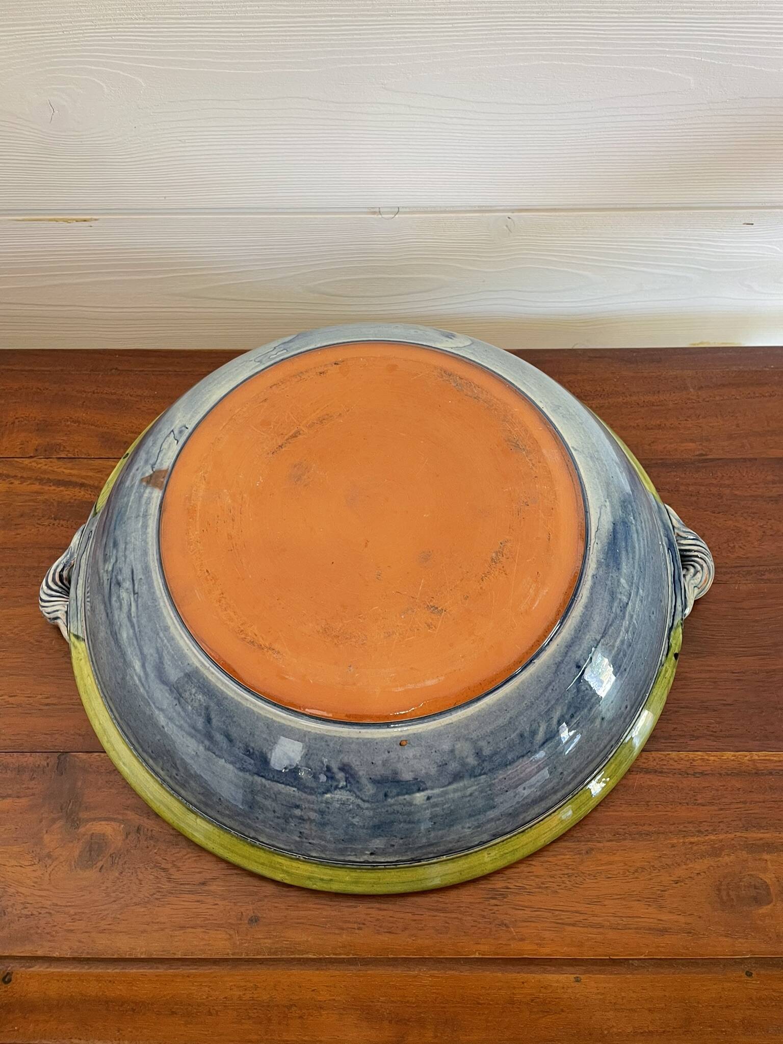 Large Dish with Handles in Handmade Ceramic - Hand-Painted Floral Decoration