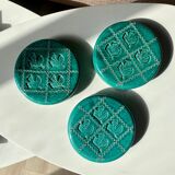 Coasters of green ceramic bottles/carafes, vintage