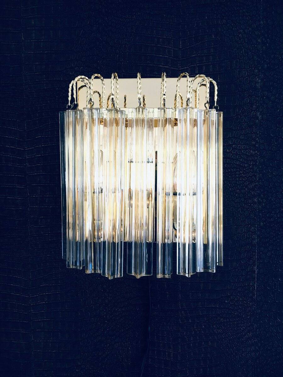 Hollywood Regency Style Glass & Brass Wall Lamp from Massive, Italy, 1980s