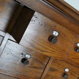 Large dutch oak apothecary cabinet / barber cabinet with enamel shields, 1900s