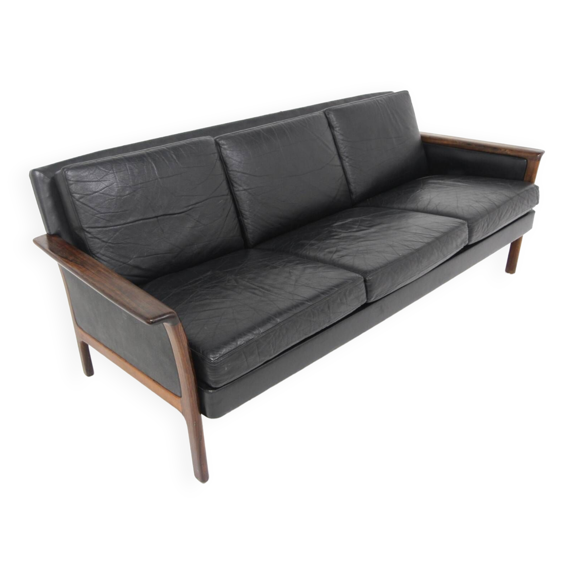 Scandinavian 3-seater leather sofa, Sweden, 1960s