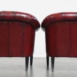 Set of 4 English Cowhide Leather Chesterfield Club Chairs