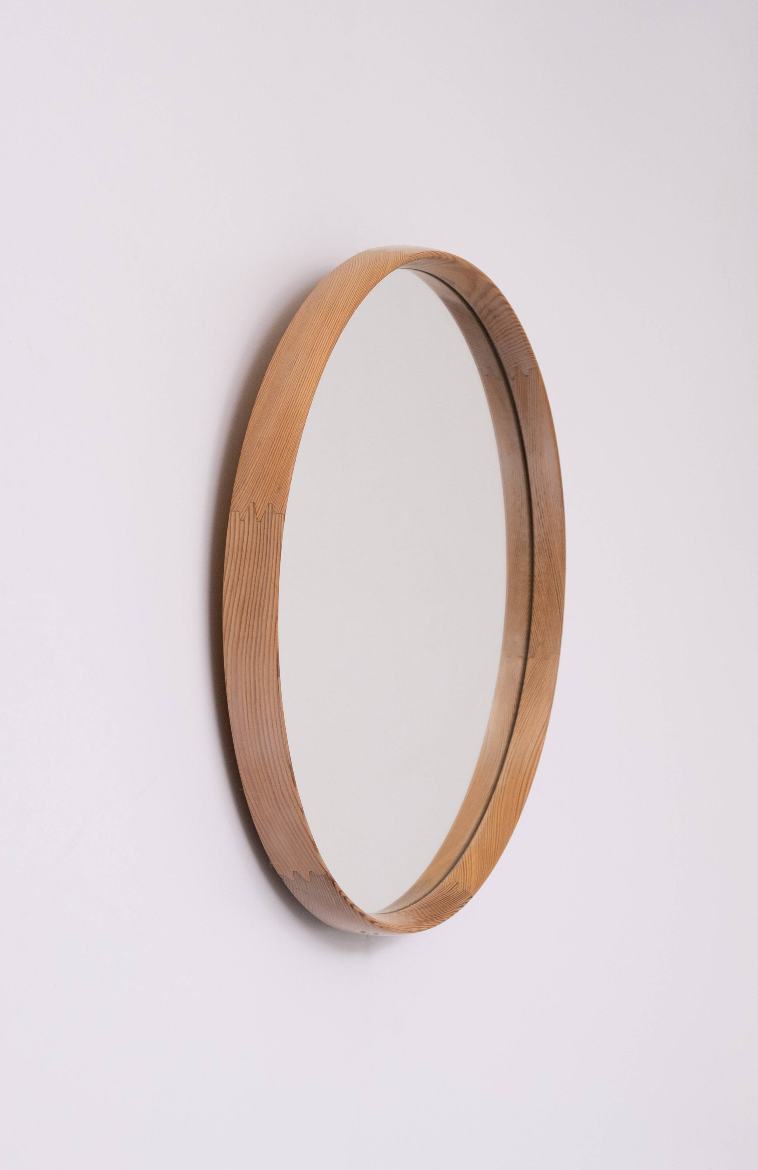 Miroir rond vintage en pin massif des années 1960, Hollande