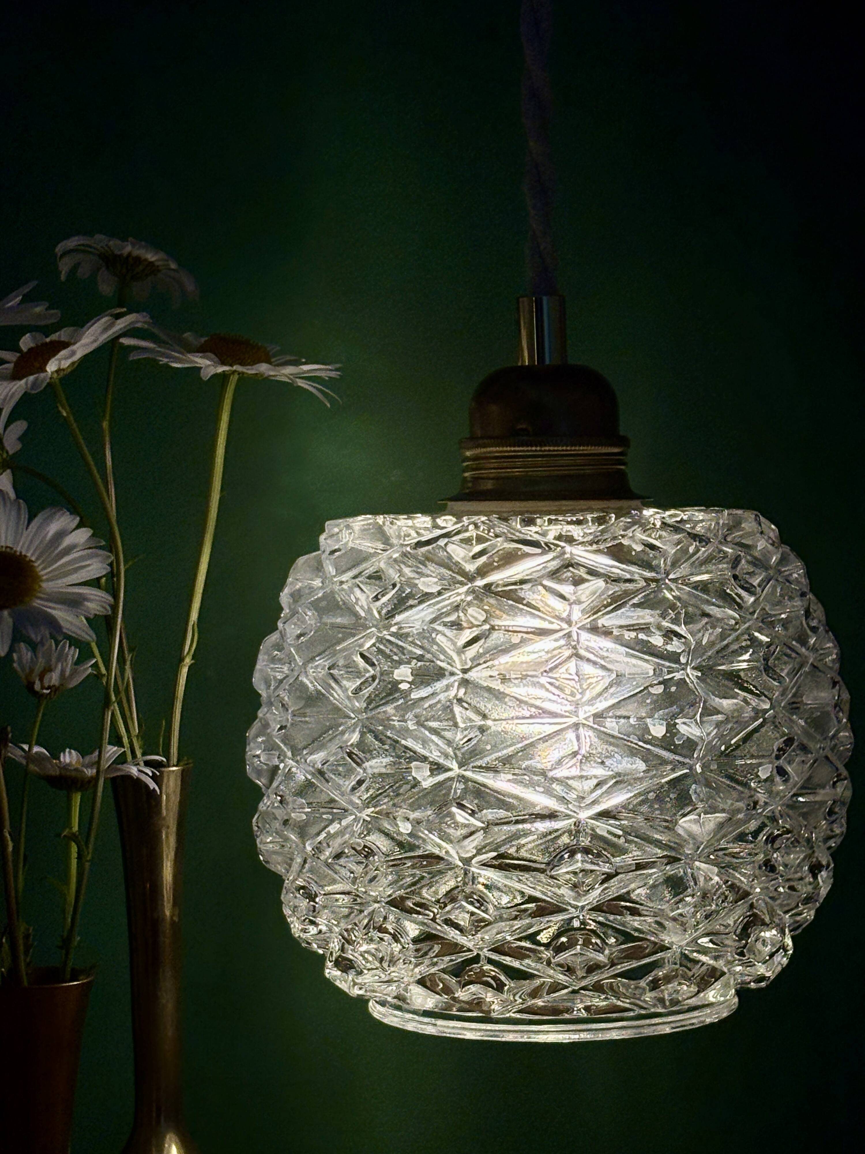 Vintage moulded glass suspension globe