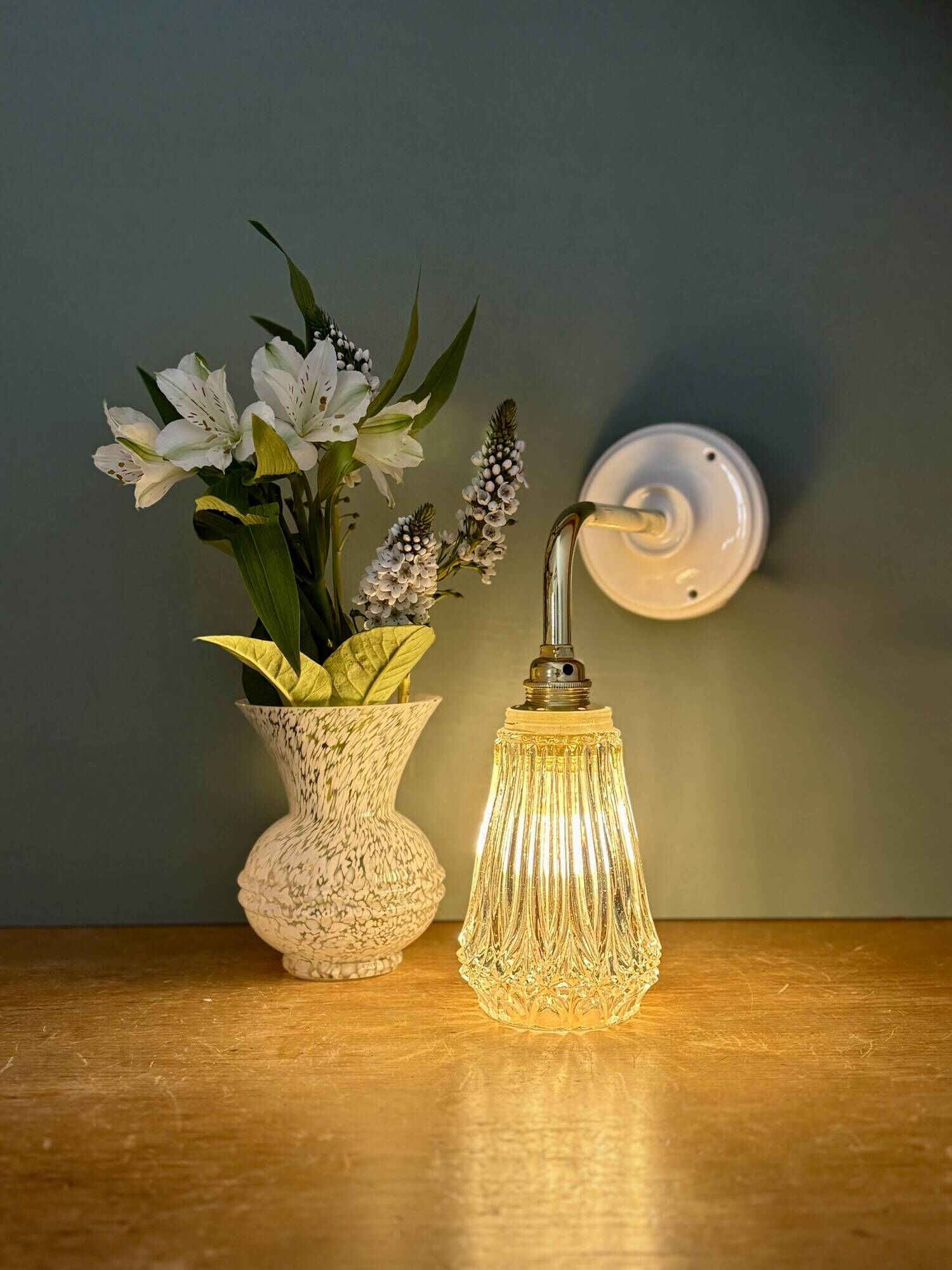 Vintage cut glass tulip wall light