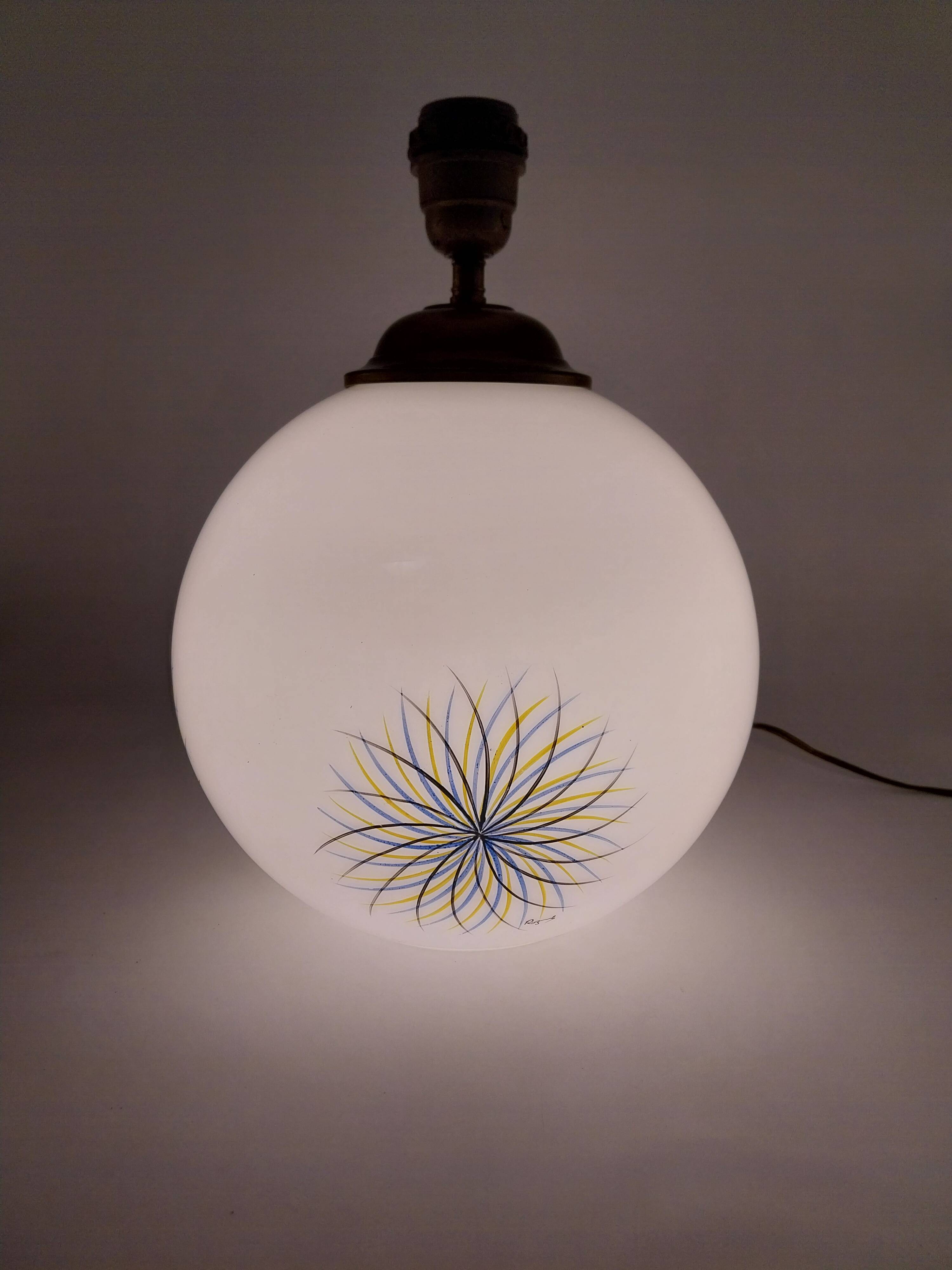 Hand-painted opaline ball lamp signed 1970s