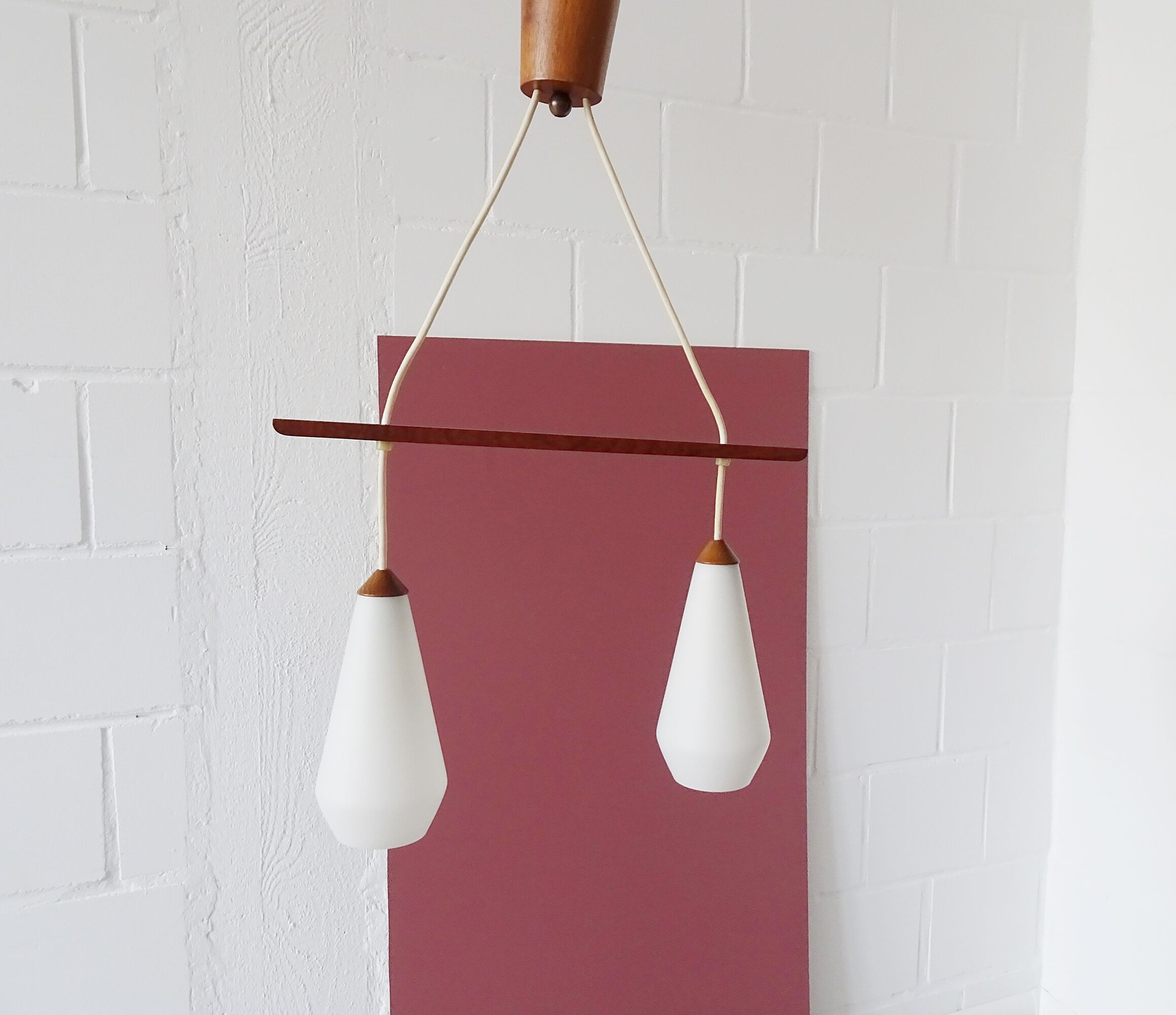Scandinavian hanging lamp teak opal glass