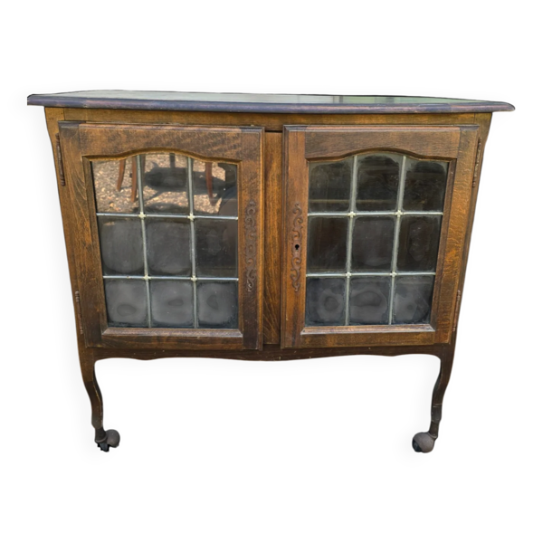 Petit buffet vitré Art nouveau en chêne et verre plombé