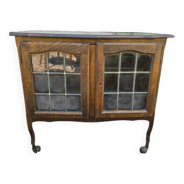 Petit buffet vitré Art nouveau en chêne et verre plombé