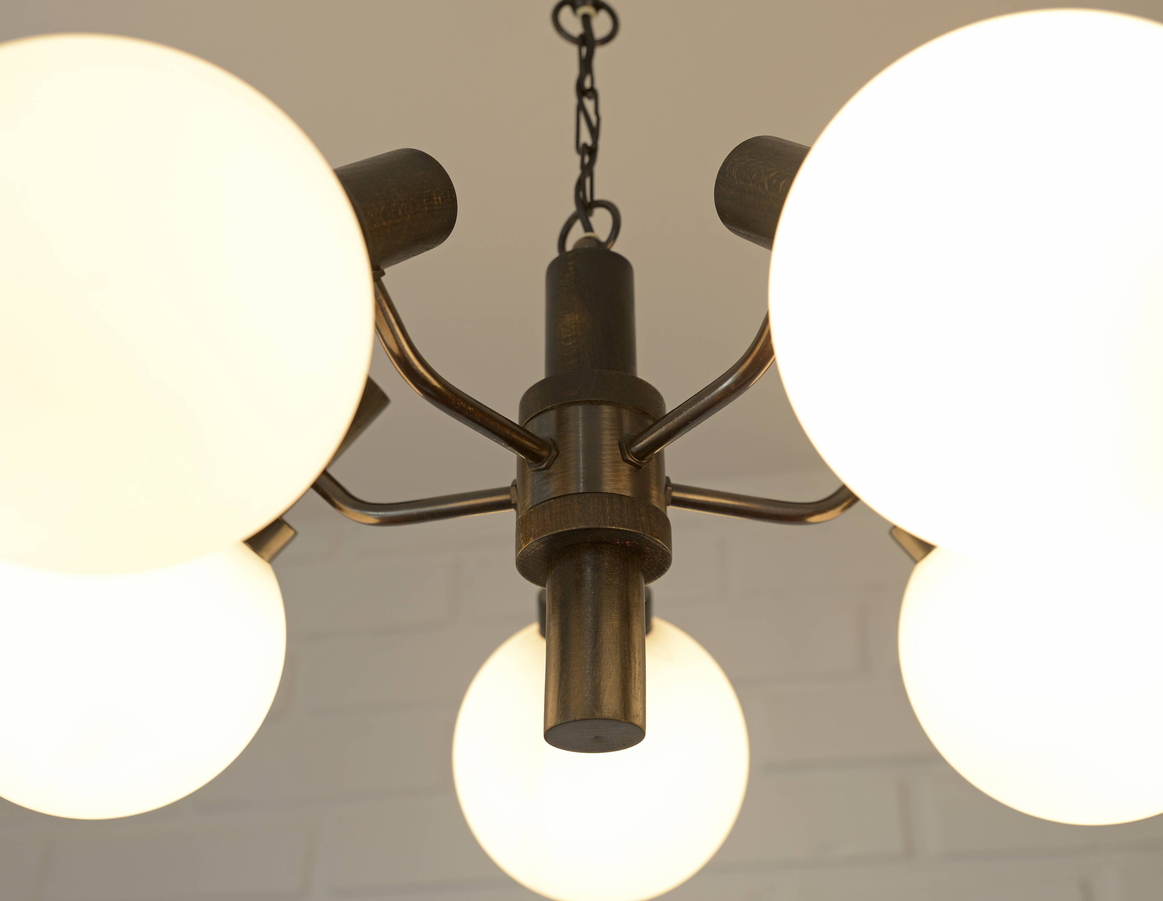 Vintage Wooden Rustic Sputnik / Copper Hanging Lamp /  Chandelier 1970's