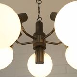 Vintage Wooden Rustic Sputnik / Copper Hanging Lamp /  Chandelier 1970's