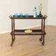 Classic serving trolley from the 1960s, solid Macoré frame with two Macoré veneer shelves and brass castors