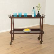 Classic serving trolley from the 1960s, solid Macoré frame with two Macoré veneer shelves and brass castors