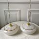 Pair of suspensions in white Clichy glass and golden edging 40s-50s