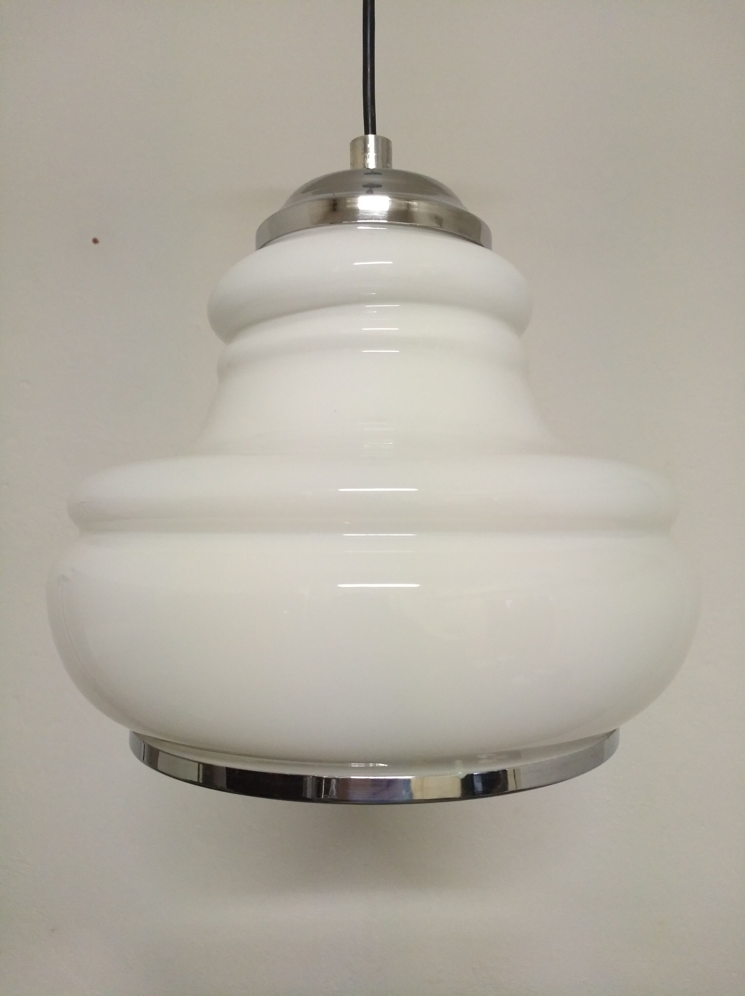 Space age pendant lamp in white opaline from the 70s