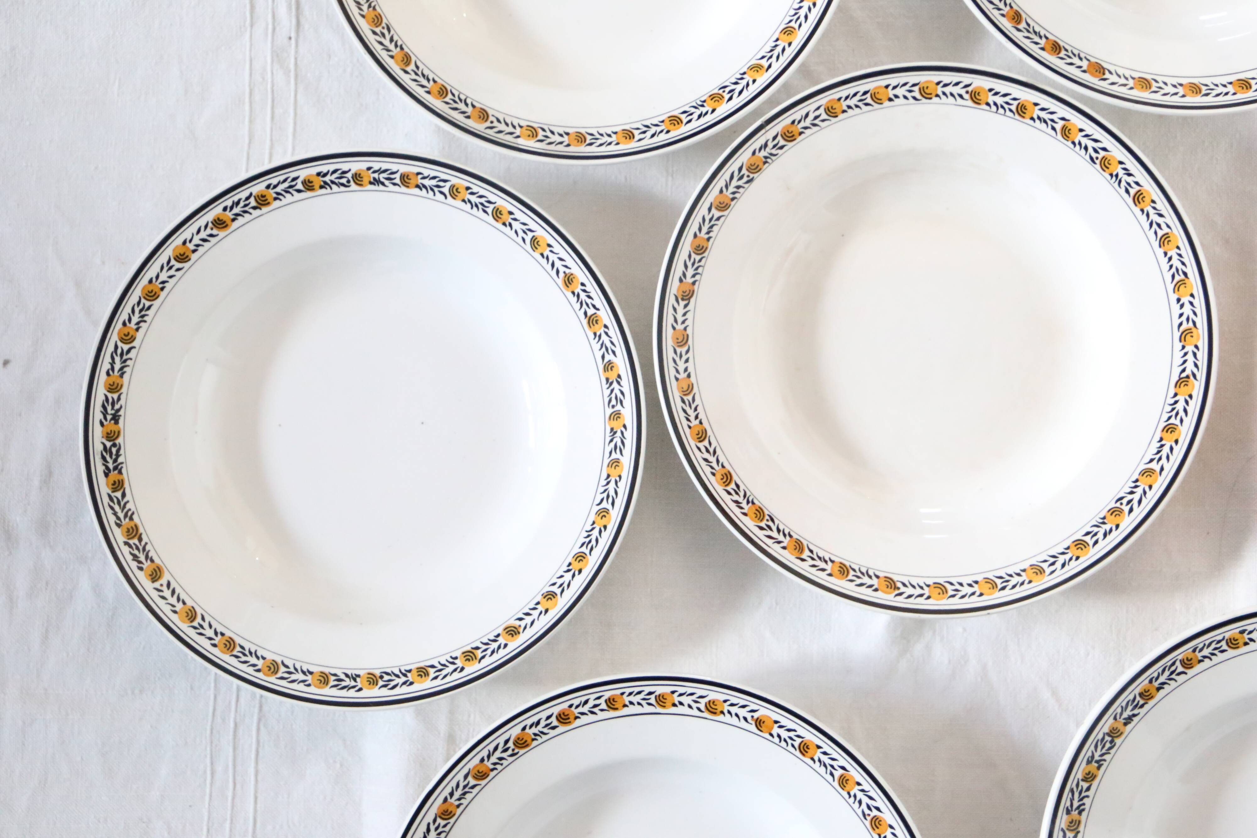 Ensemble de 6 assiettes creuses, Digoin Sarreguemines, modèle Valence