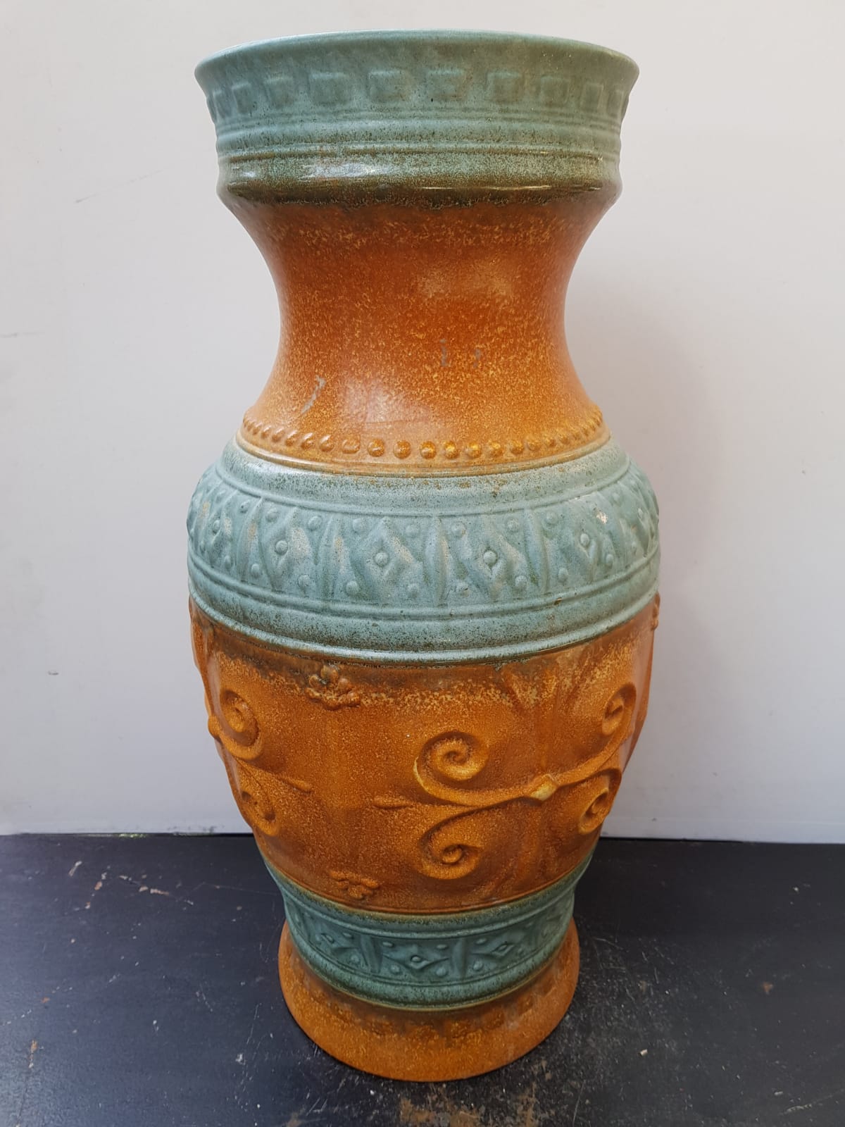 Old West Germany vase brown & green ceramic 70s vintage