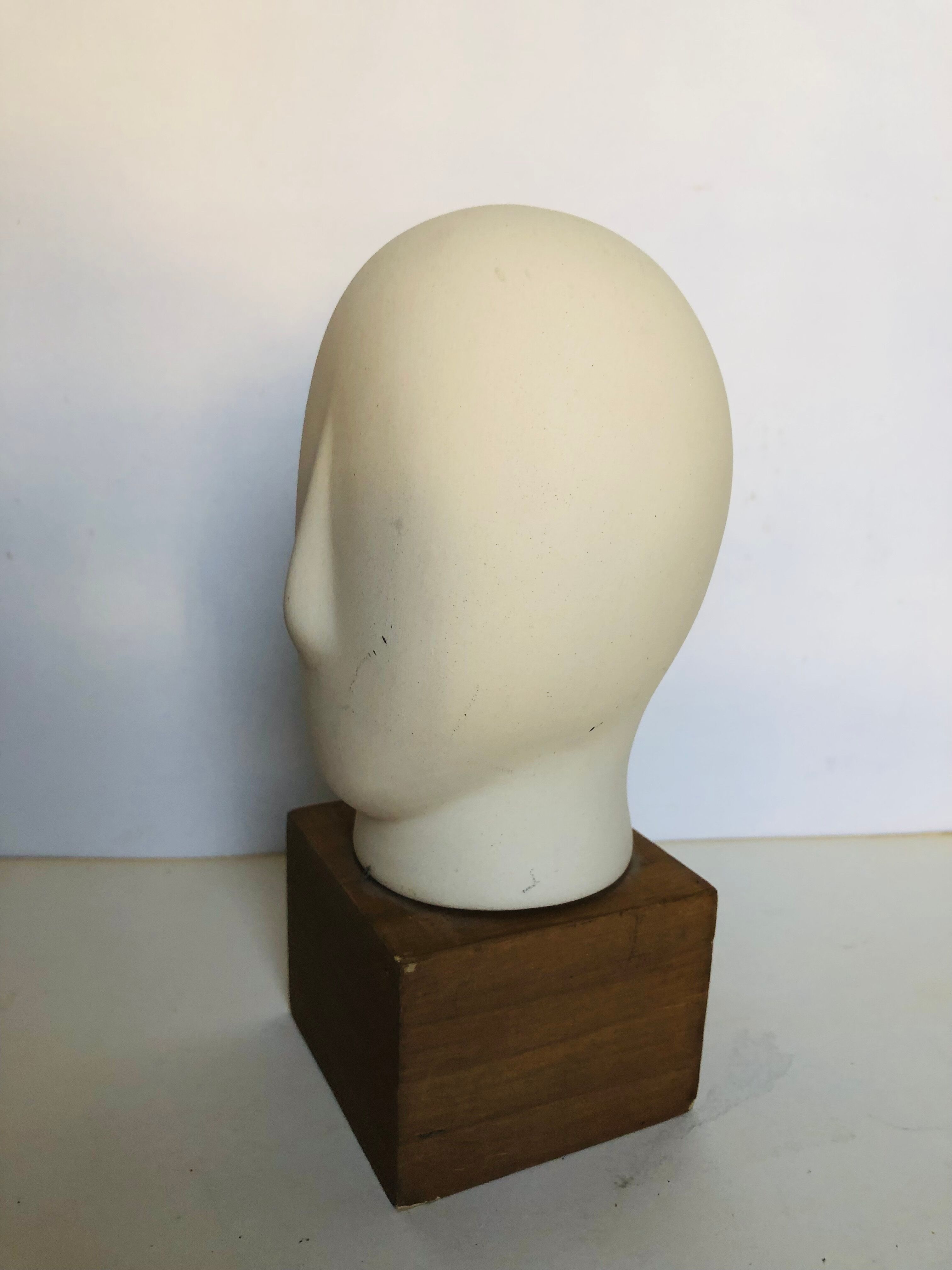 Ceramic head on wooden base