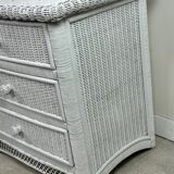 Commode galbée en rotin tressé blanc 1980'S