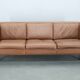 1970s Danish 3-seater brown leather sofa with beech frame