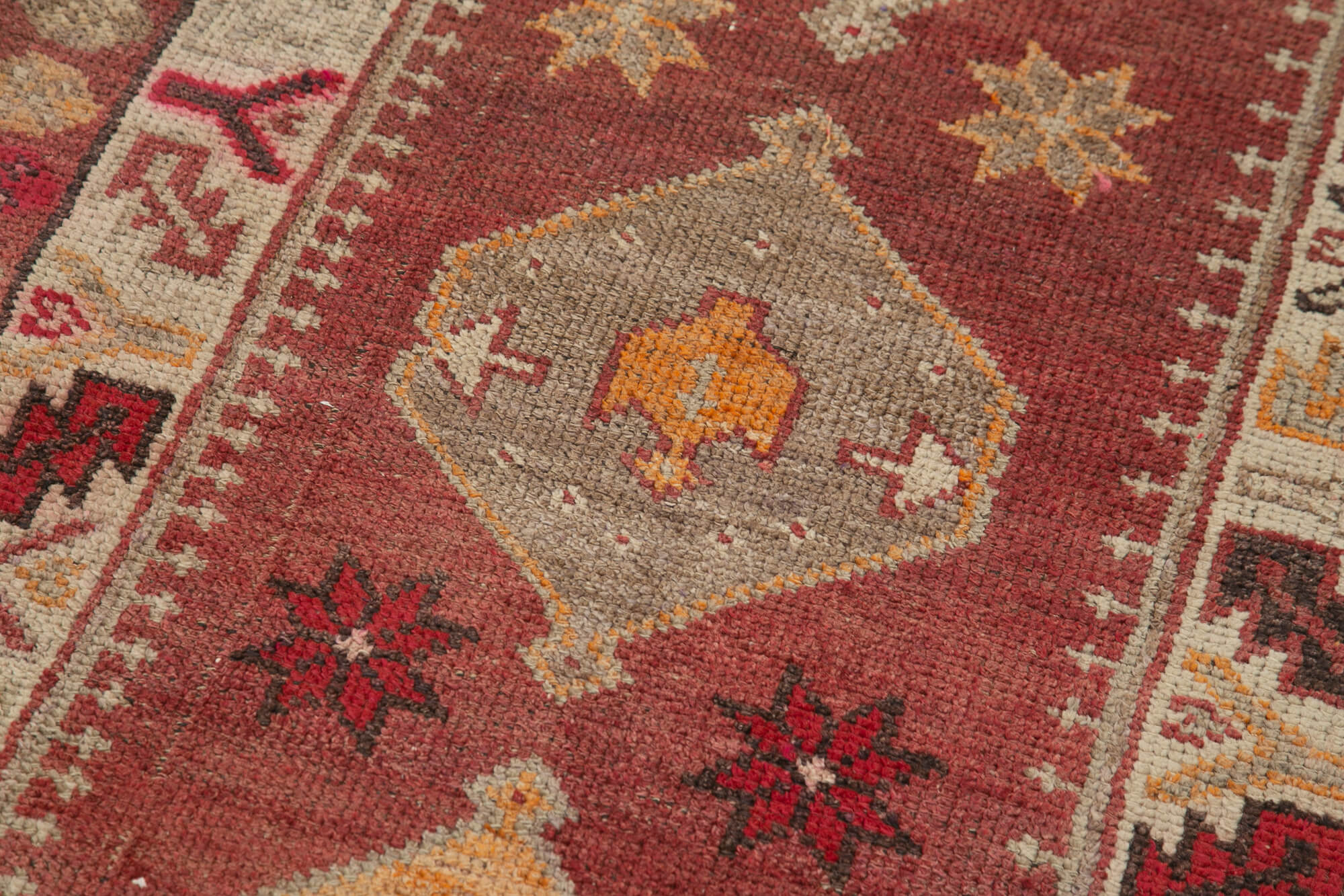 Hand-knotted antique turkish red runner rug 85 cm x 337 cm